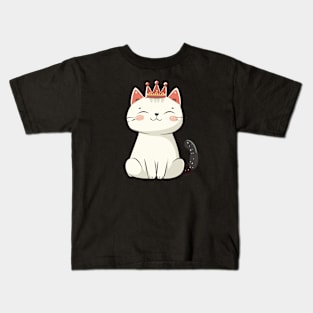 White Kawaii Cat Queen Kids T-Shirt